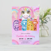 8歳の誕生日おめでとう レインボーユニコーン 招待状 (スタンド正面)