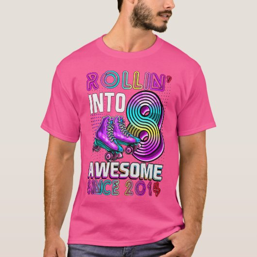 8歳の誕生日おめでとう ローラー スケート Tシャツ (正面)