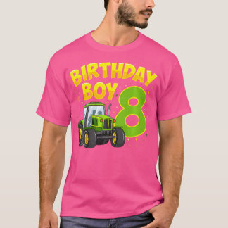 8歳の誕生日おめでとう 男の子 農場のトラック 耕耘機 パーティー Tシャツ
