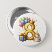 8歳の誕生日おめでとう 缶バッジ (正面&裏面)