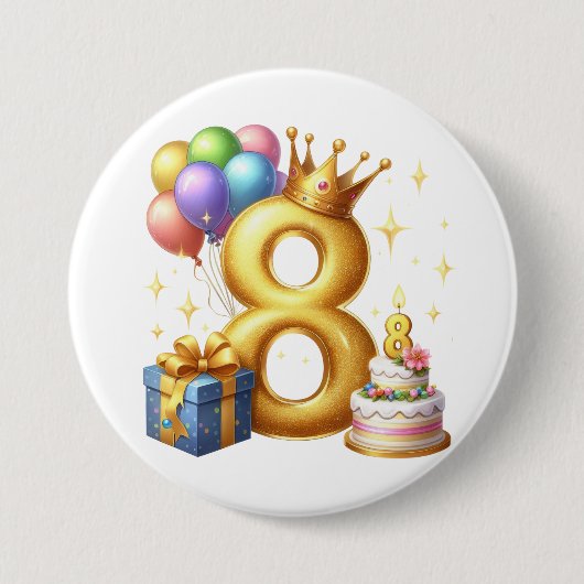 8歳の誕生日おめでとう 缶バッジ (正面)