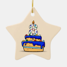 8歳の誕生日おめでとう 青いケーキに8 セラミックオーナメント
