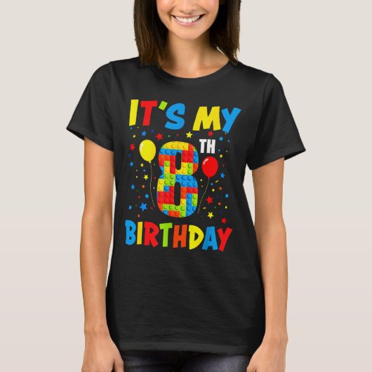 8歳の誕生日おめでとう 8歳の子供たちのブロック玩具 Tシャツ (正面)