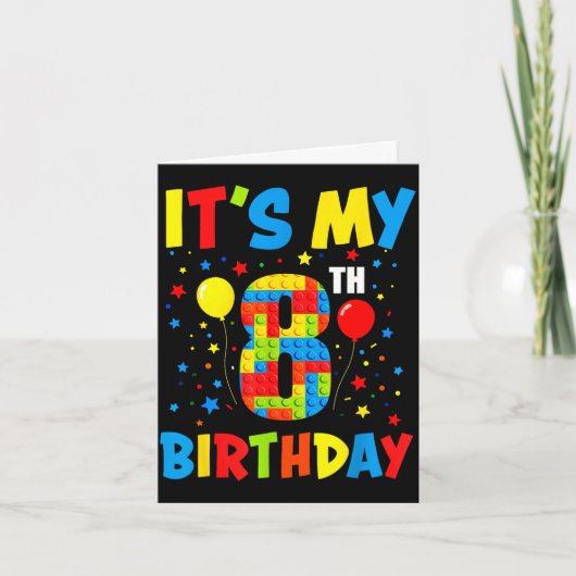8歳の誕生日おめでとう 8歳 子供用ブロックおもちゃ カード (正面)