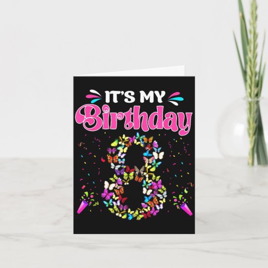 8歳の誕生日おめでとうTシャツ 女の子 蝶 ハッピー 8歳 カード (正面)