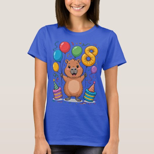 8歳の誕生日お祝いにカピバラTシャツ Tシャツ (正面)