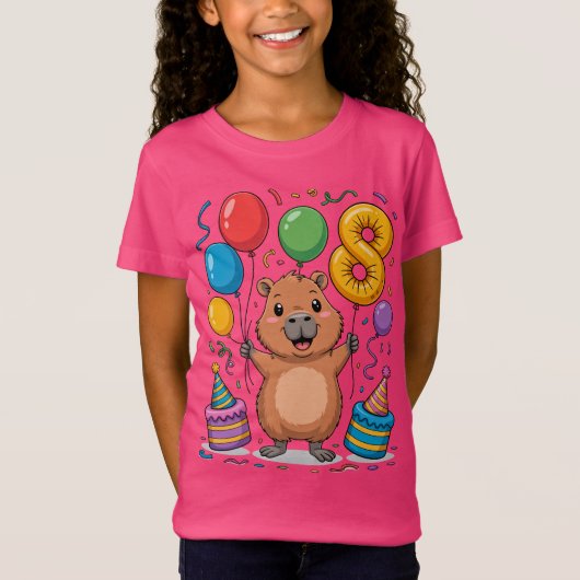 8歳の誕生日お祝いにカピバラTシャツ Tシャツ (正面)