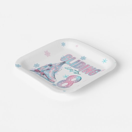 8歳の誕生日に滑り込むスケートで滑るパーティー ペーパープレート (傾斜あり)