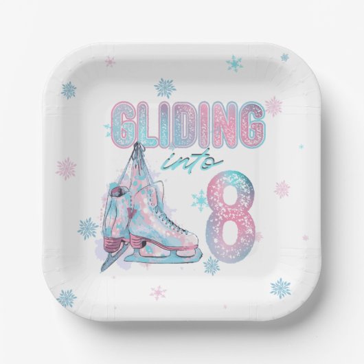 8歳の誕生日に滑り込むスケートで滑るパーティー ペーパープレート (正面)