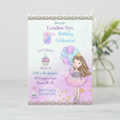 8歳の誕生日の女の子のプリンセスカップケーキ風船 招待状 (スタンド正面)