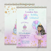 8歳の誕生日の女の子プリンセス アフリカ系アメリカ人 招待状 (正面/裏面)