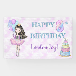 8歳の誕生日の女の子プリンセス ラベンダー ターコイズ 横断幕