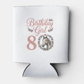 8歳の誕生日の女の子 馬 花 ヴィンテージTシャツ デザイン 缶クーラー