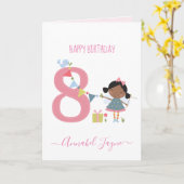 8歳の誕生日の妖精かわいいピンクパーソナライズされた カード (黄色い花)