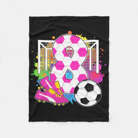 8歳の誕生日を迎えた女の子 サッカー好きな8歳児の誕生日 フリースブランケット (正面)