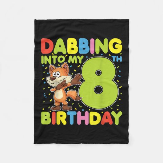 8歳の誕生日を迎えるダビング キツネ 8歳 フリースブランケット (正面)