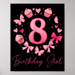 8歳の誕生日を迎える女の子のキュートなリボン ポスター