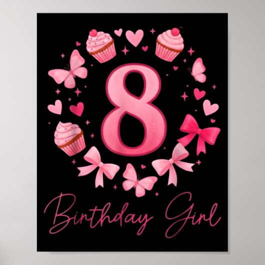 8歳の誕生日を迎える女の子のキュートなリボン ポスター (正面)