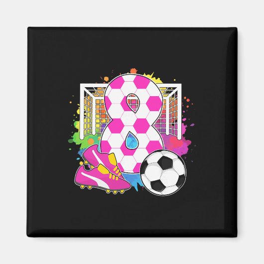 8歳の誕生日を迎える女の子 8歳のサッカー誕生日 マグネット (正面)