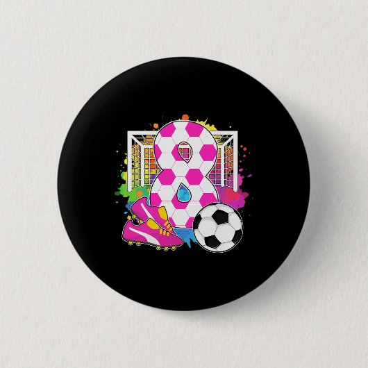 8歳の誕生日を迎える女の子 8歳のサッカー誕生日 缶バッジ (正面)