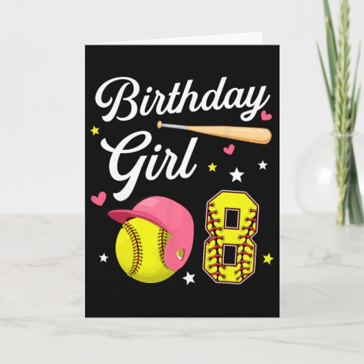 8歳の誕生日ガール ソフトボール エイト 誕生日 8才 エイト歳 カード (正面)
