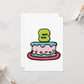 8歳の誕生日ケーキ カード (正面/裏面インサイチュ)
