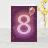 8歳の誕生日ネオンサインとバルーン カード (黄色い花)