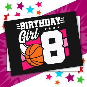 8歳の誕生日バスケットボールパーティー 女の子 ポストカード