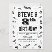 8歳の誕生日パーティーナンバーアルファベット 招待状 (正面)