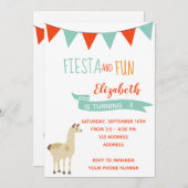 8歳の誕生日パーティー招待フィエスタとラマ 招待状 (正面/裏面)