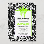 8歳の誕生日パーティー招待状 男の子 グラフィティ クラウン 招待状 (正面/裏面)