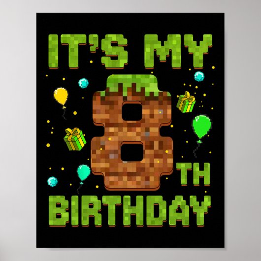 8歳の誕生日ピクセルゲーム 誕生日 男の子 8歳 ポスター (正面)