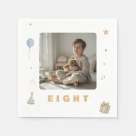 8歳の誕生日フォト入り紙皿 スタンダードカクテルナプキン