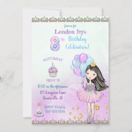 8歳の誕生日プリンセスケーキ風船 招待状