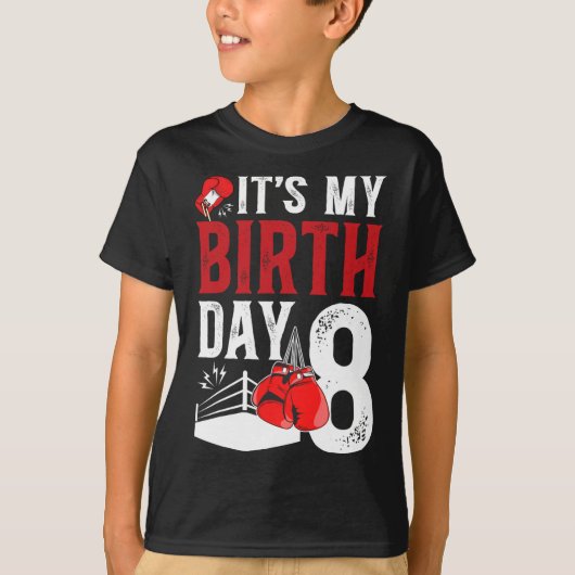 8歳の誕生日ボクシング少年 8歳のボクサー 誕生日パーティー Tシャツ (正面)