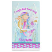 8歳の誕生日マーメイドとシーホースのアートカスタム スモールペーパーバッグ (裏面)