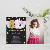 8歳の誕生日ユニコーンバースデー招待状の写真 招待状 (スタンド正面)