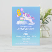 8歳の誕生日ユニコーン+ケーキ招待状 招待状 (スタンド正面)