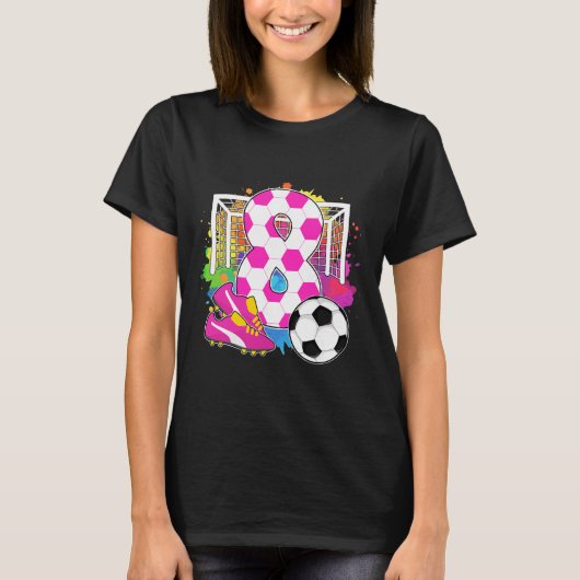 8歳の誕生日女の子 8歳の誕生日 サッカー Tシャツ (正面)