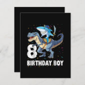 8歳の誕生日少年、サメの恐竜プリラット 招待状 (正面/裏面)