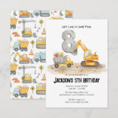 8歳の誕生日建設少年誕生日招待状 招待状 (正面/裏面)