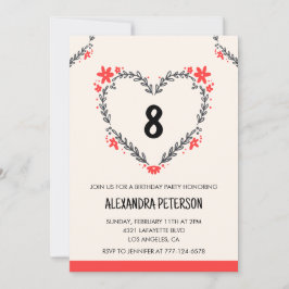 8歳の誕生日招待状のフローラハート 招待状