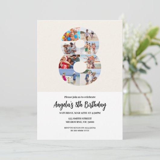 8歳の誕生日招待状 ミニマル - 数字の8 招待状 (スタンド正面)