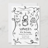 8歳の誕生日招待状 手描きの8歳の誕生日 招待状 (正面)