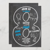 8歳の誕生日男子 黒板風数字 青 招待状 (正面/裏面)