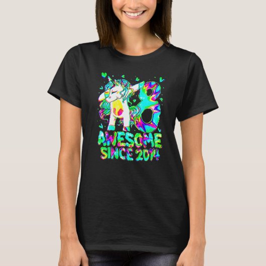 8歳の誕生日 おしゃれなタイダイ ユニコーン ガールズ Tシャツ (正面)