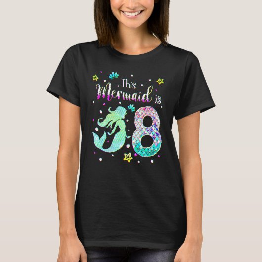8歳の誕生日 おめでとう この人魚姫は8歳になりました Tシャツ (正面)