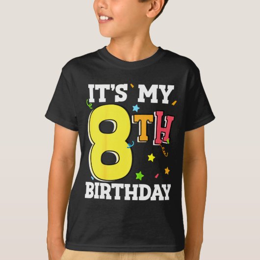 8歳の誕生日 お誕生日おめでとう 少年 少女 Tシャツ (正面)