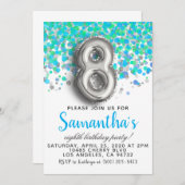 8歳の誕生日　コンフェッティ招待状 招待状 (正面/裏面)