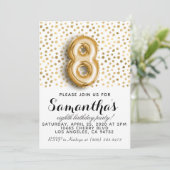 8歳の誕生日 ゴールド ポルカドット ご招待 招待状 (スタンド正面)